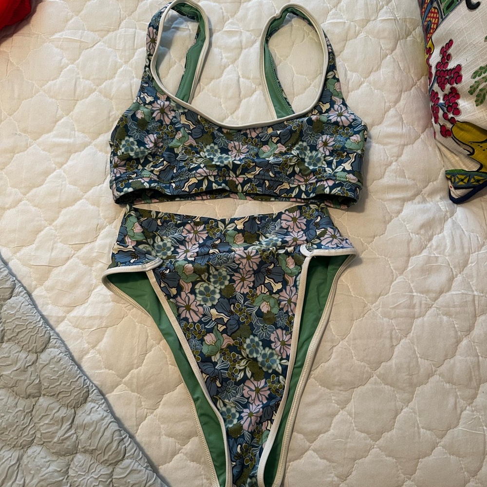 Aerie Floral Bikini Set - Green and White